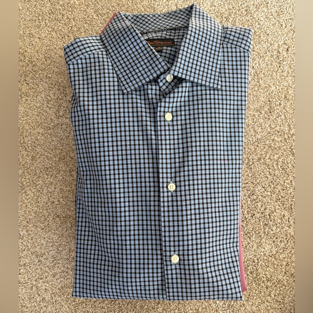 Ben Sherman Men’s Blue Check Dress Shirt 15.5 34/35 (Large)